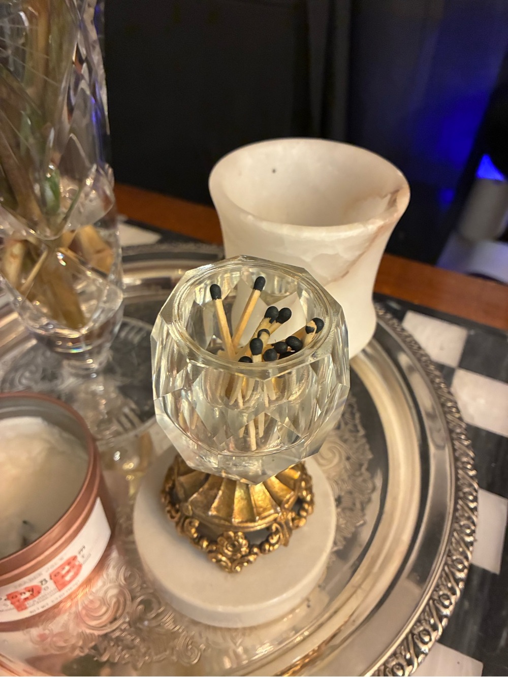 Vintage Crystal Mini Compote Pedestal Bowl Marble | Hollywood Regency Decor - Picture 3 of 7
